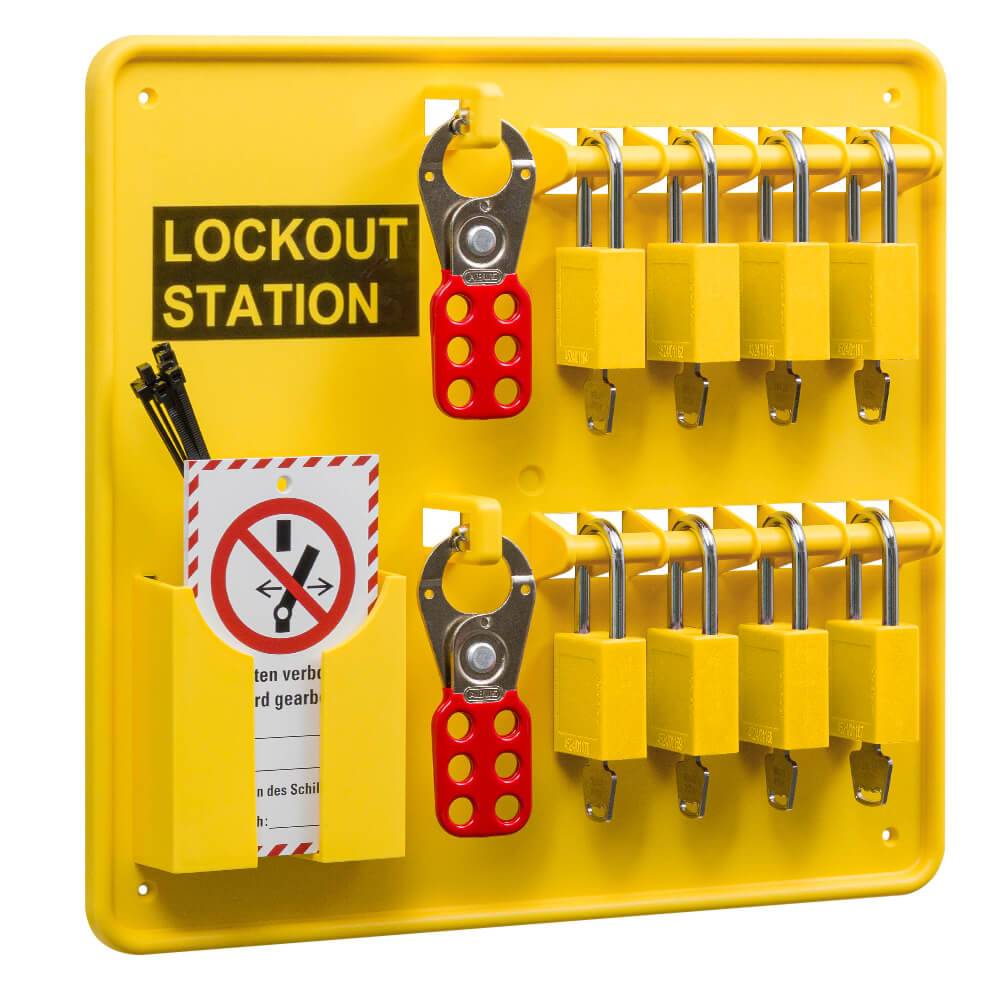 Lockout-Station Komplett-Set Typ 2-XL, mit 8 Schlössern, gelb, 34 x 36 cm-2