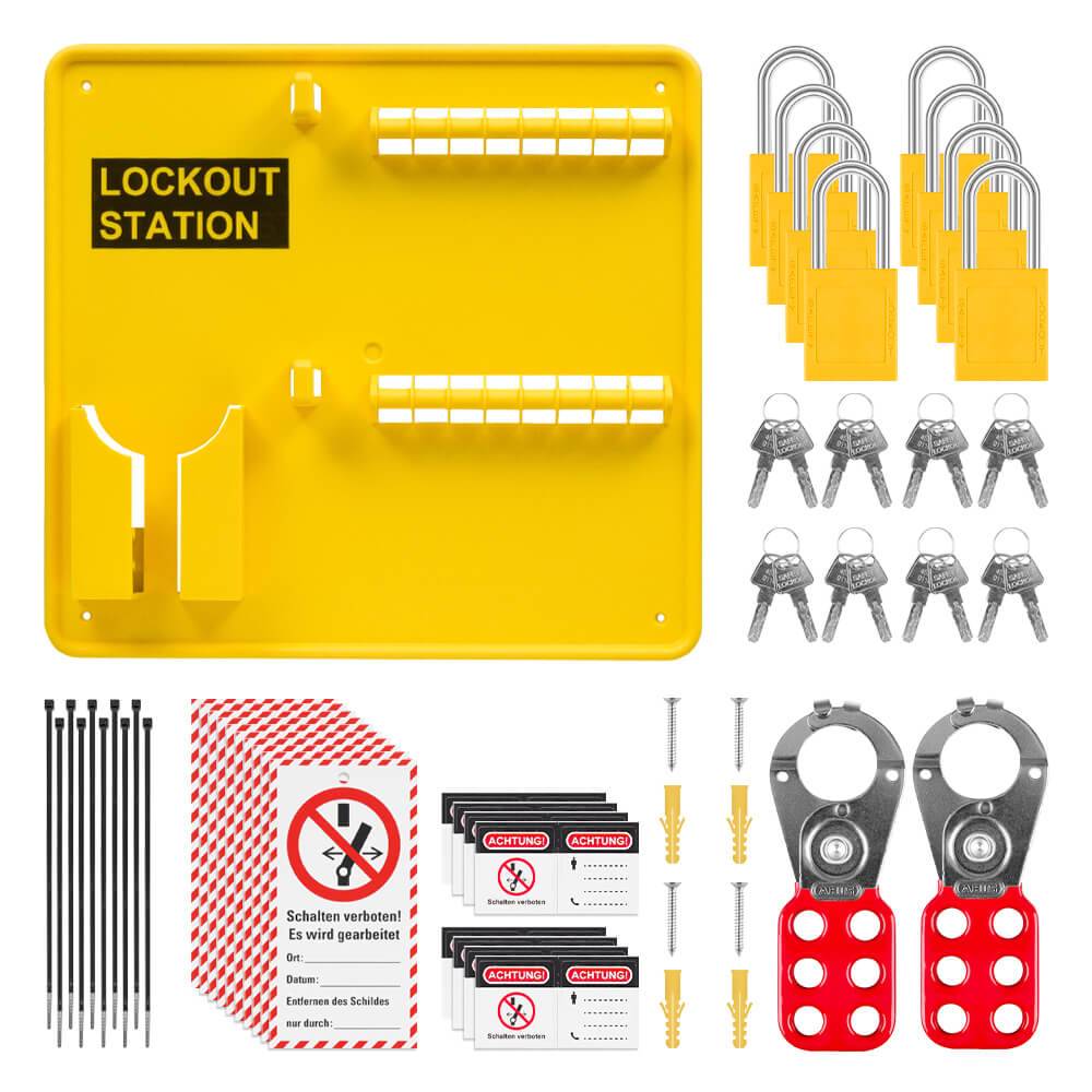 Lockout-Station Komplett-Set Typ 2-XL, mit 8 Schlössern, gelb, 34 x 36 cm-4