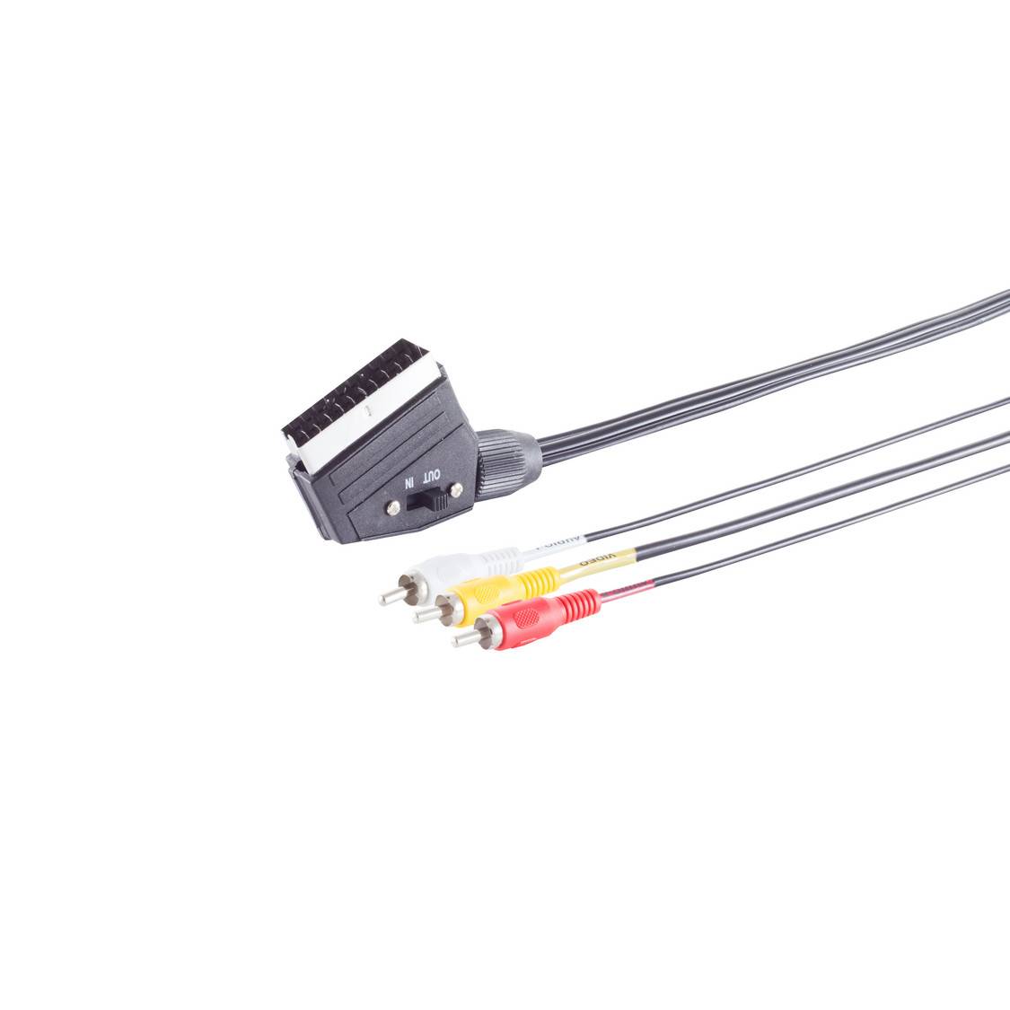 S/CONN AV-Kabel Scart-Stecker auf 3x Cinch-Stecker mit Umschalter 2 m Schwarz-1