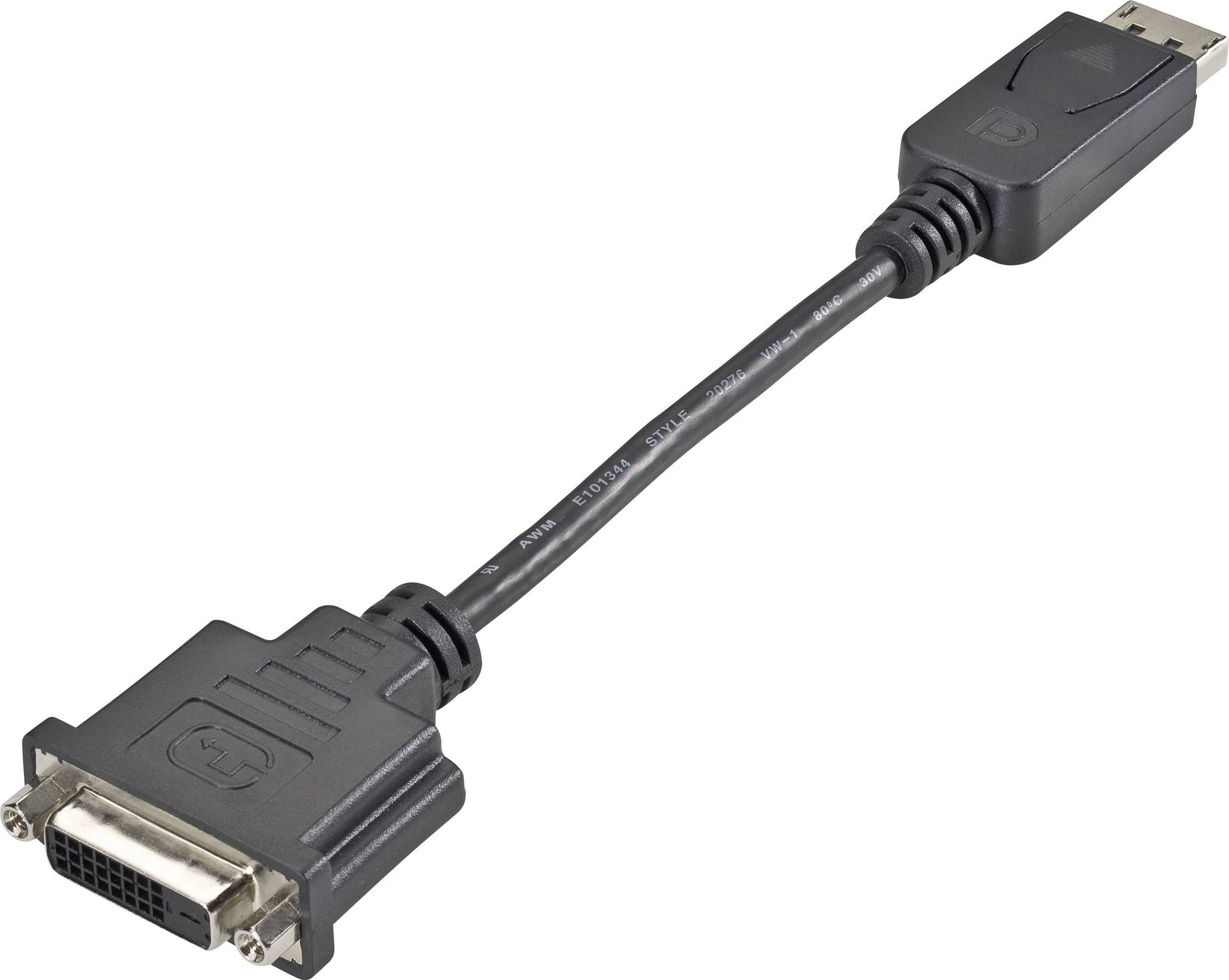 986149 DisplayPort / DVI Adapter [1x DisplayPort Stecker - 1x DVI-Buchse 24+1pol.] Schwarz vergoldete Steckkontakte 0.09-1