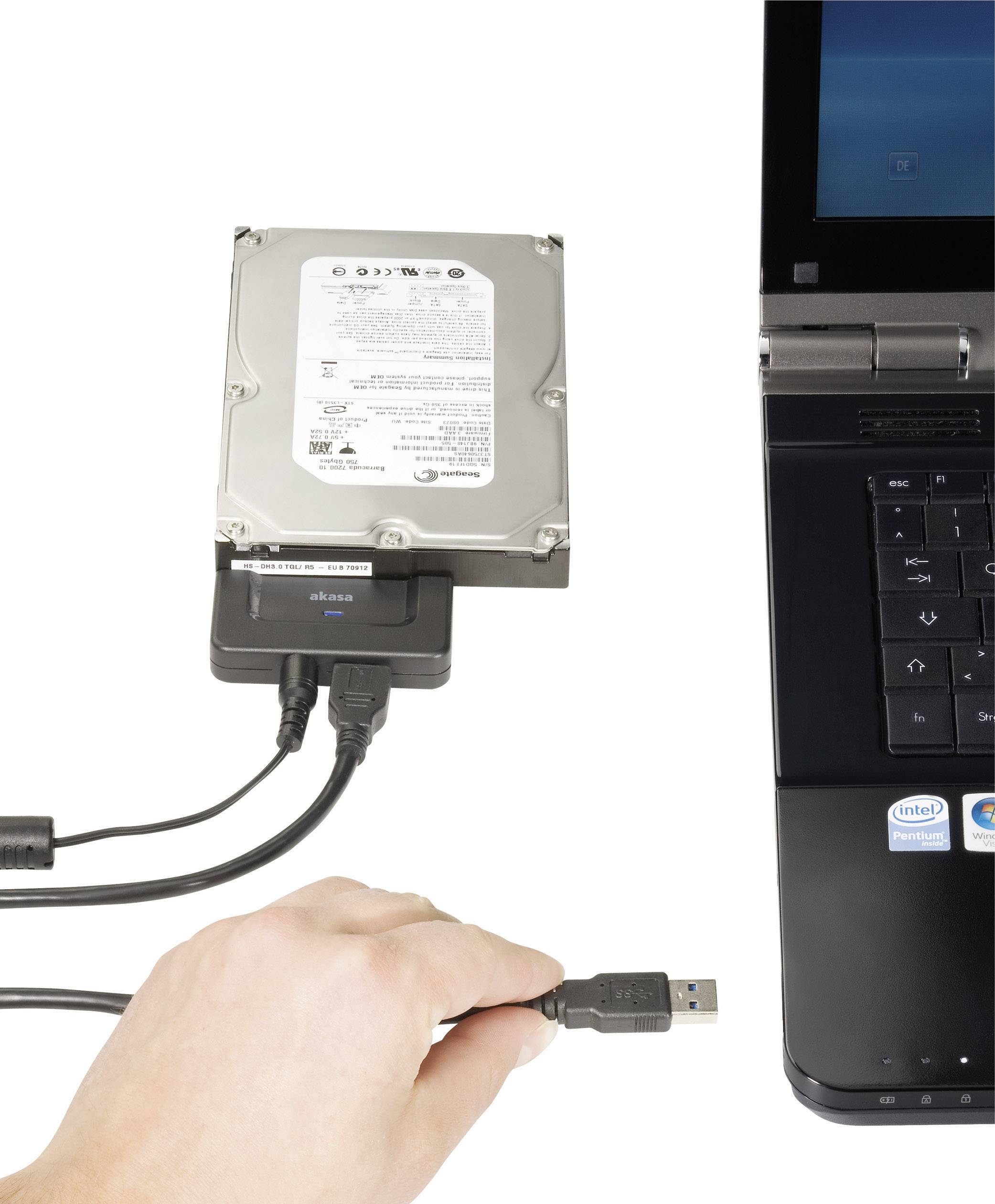 Akasa Festplatten Adapter [1x USB 3.2 Gen 1 Stecker A (USB 3.0) - 1x SATA-Kombi-Stecker 7+15pol.] 1.00 m Schwarz-1