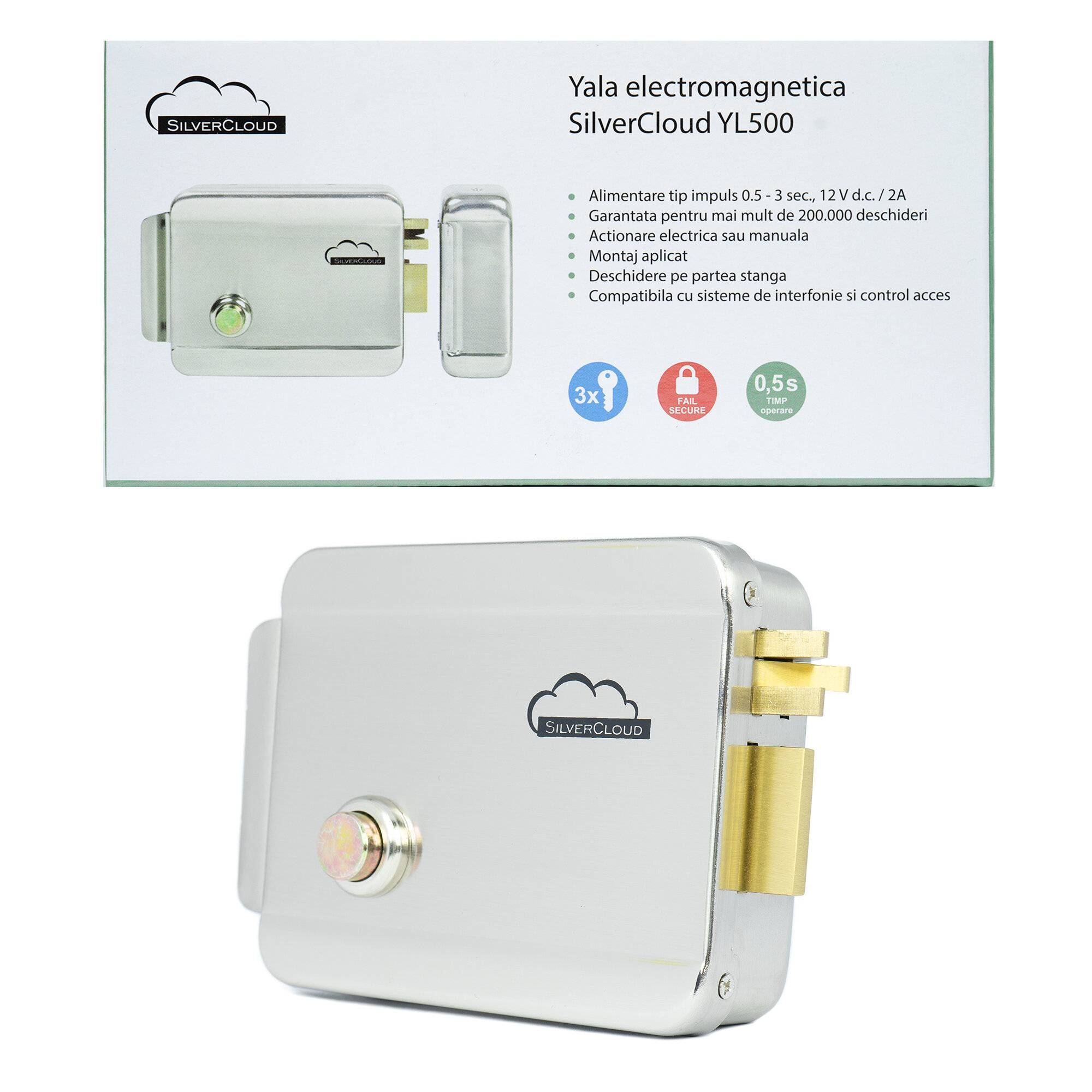 SilverCloud YL500 Elektromagnetische Yala mit Nabe, linksseitig öffnend, Fail Secure NC-0