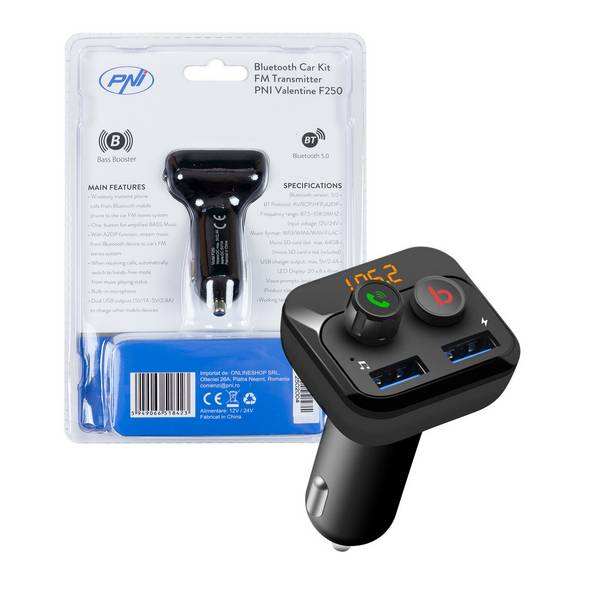 FM-Modulator PNI Valentine F250 Bluetooth 5.0, MP3-Player, FM-Sender, Micro-SD-Steckplatz,