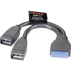 Image of Akasa USB-Kabel USB 3.2 Gen1 (USB 3.0 / USB 3.1 Gen1) Pfostenstecker 19pol., USB-A Buchse 15.00 cm Schwarz vergoldete