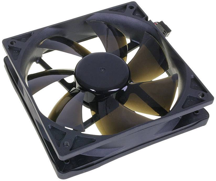 Ein schwarzer Computerlüfter mit acht Blättern, der für Kühlung sorgt. Geeignet für den Einbau in PCs oder andere elektronische Geräte.
