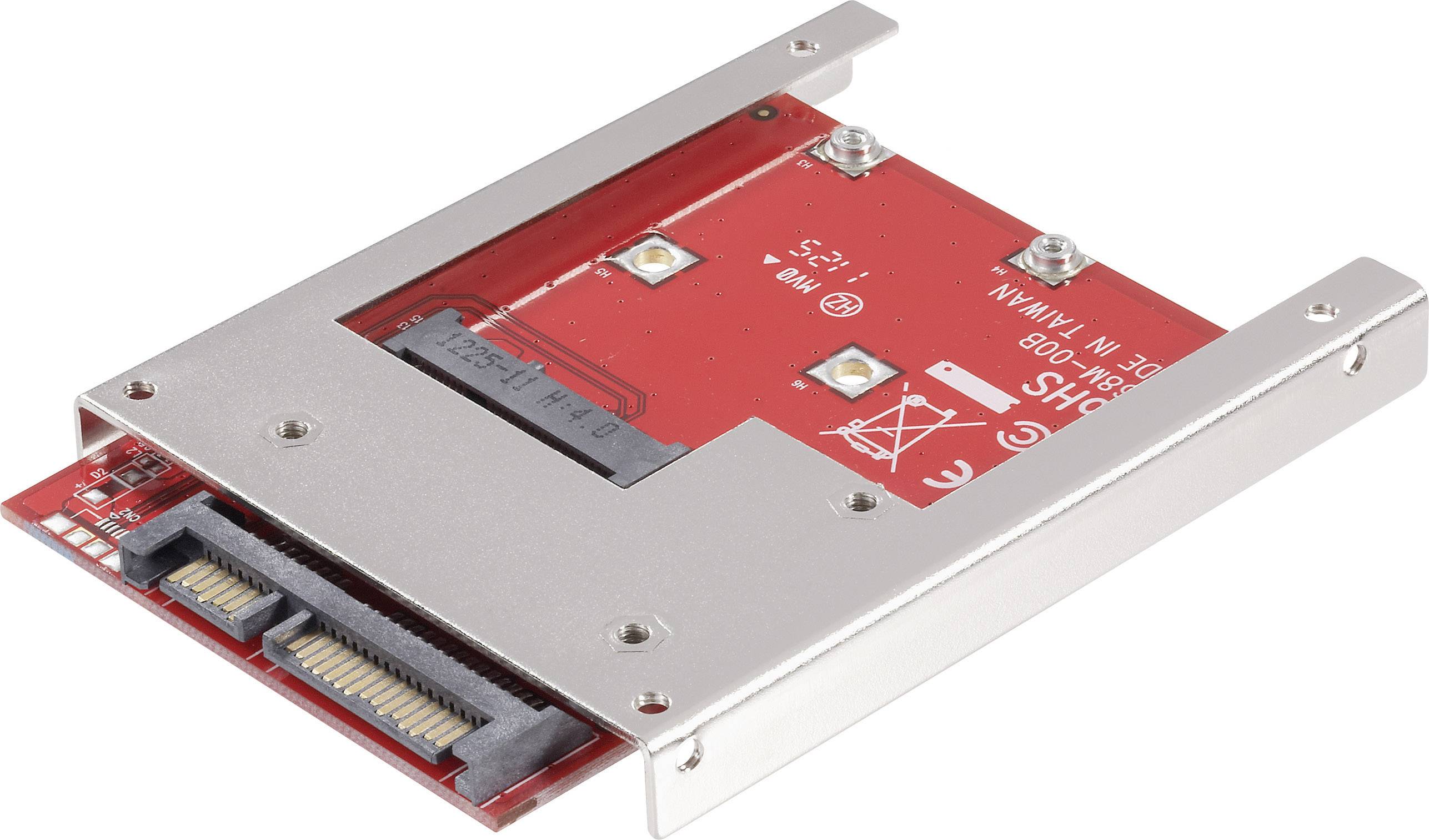 Festplatten-Adapterrahmen: Metallgehäuse mit SATA-Anschluss und roten Leiterplatten, zur Montage einer Festplatte in einem Laptop-Laufwerksschacht.