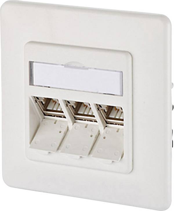 Metz Connect 130B12D31002-E Netzwerkdose Unterputz Einsatz mit Zentralplatte und Rahmen CAT 6a 3 Port Reinweiß