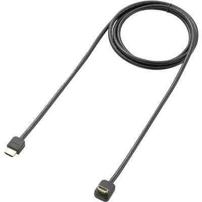 Ein schwarzes HDMI-Kabel, das aufgerollt ist, mit einem Stecker an jedem Ende.