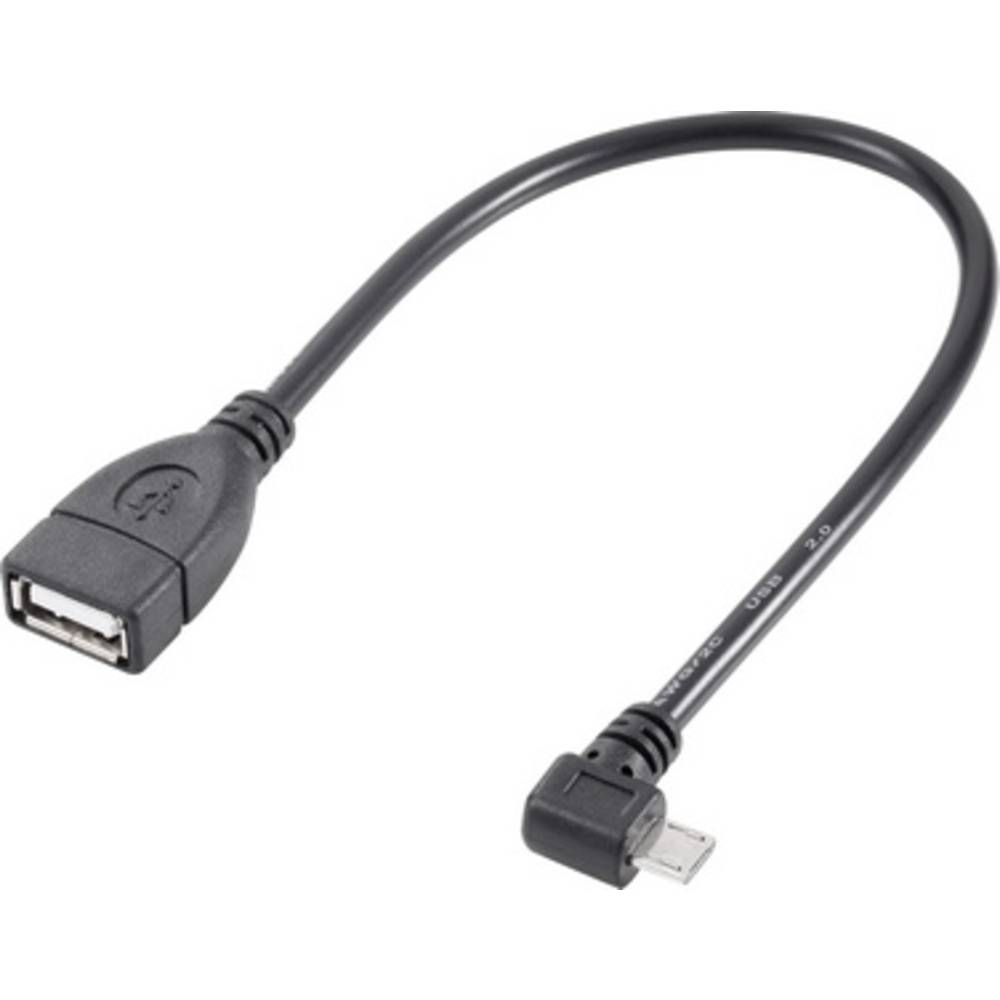 Renkforce USB 2.0 Aansluitkabel [1x USB 2.0 stekker micro-B 1x USB 2.0 bus A] 0.10 m Zwart Met OTG-f