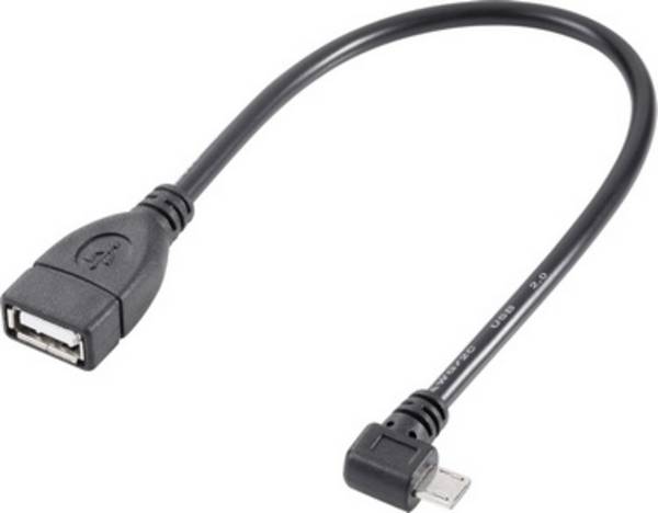 Renkforce USB-Kabel USB 2.0 USB-Micro-B Stecker, USB-A Buchse 0.10 m Schwarz mit OTG-Funktion, vergoldete Steckkontakte RF-4080777