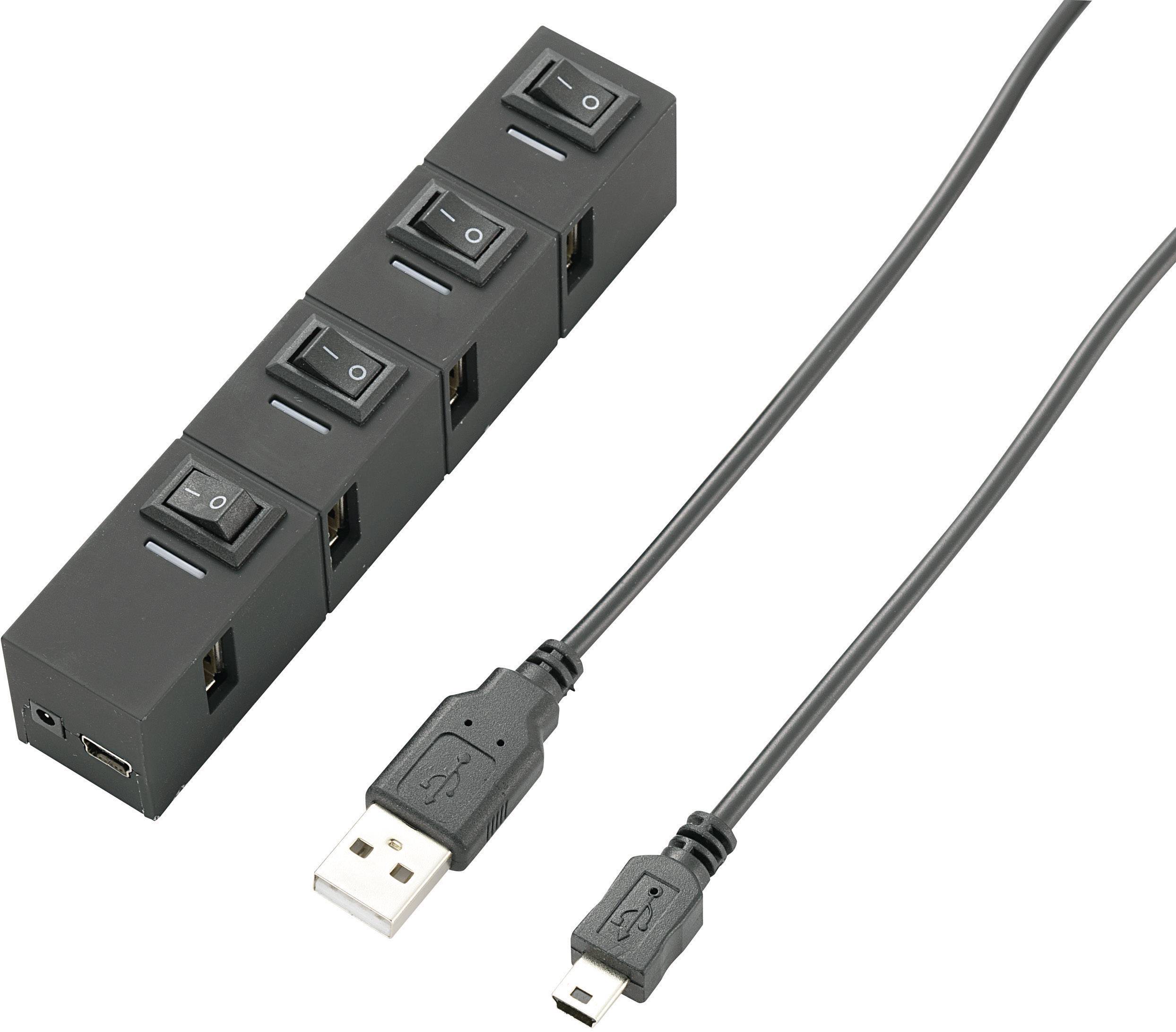 Renkforce RF-4826307 USB-Hub 4 Port USB-A (USB 2.0) einzeln schaltbar, mit Status-LEDs Schwarz-1