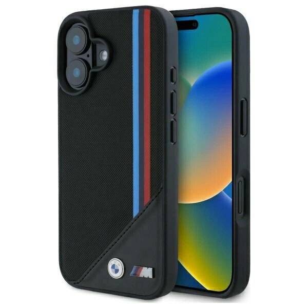 BMW M Meshed Tricolor Stripes MagSafe Case iPhone 16 - Schwarz-5