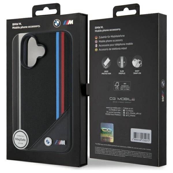 BMW M Meshed Tricolor Stripes MagSafe Case iPhone 16 - Schwarz-1