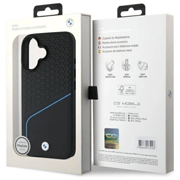 BMW Sign Leather Textured And Line MagSafe-Hülle iPhone 16 – Schwarz-1