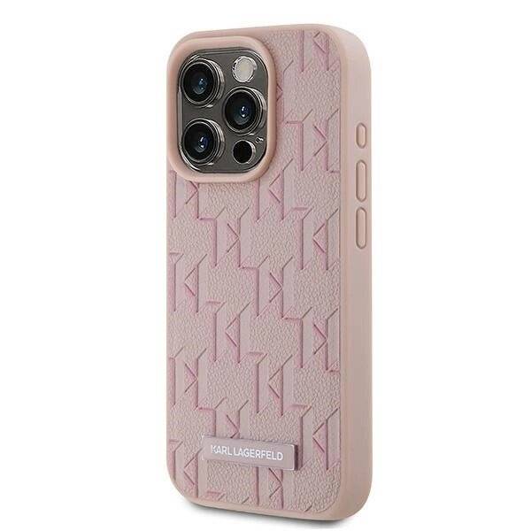 Karl Lagerfeld Leder-Monogramm-Metall-Logo-Hülle iPhone 15 Pro – Rosa-2