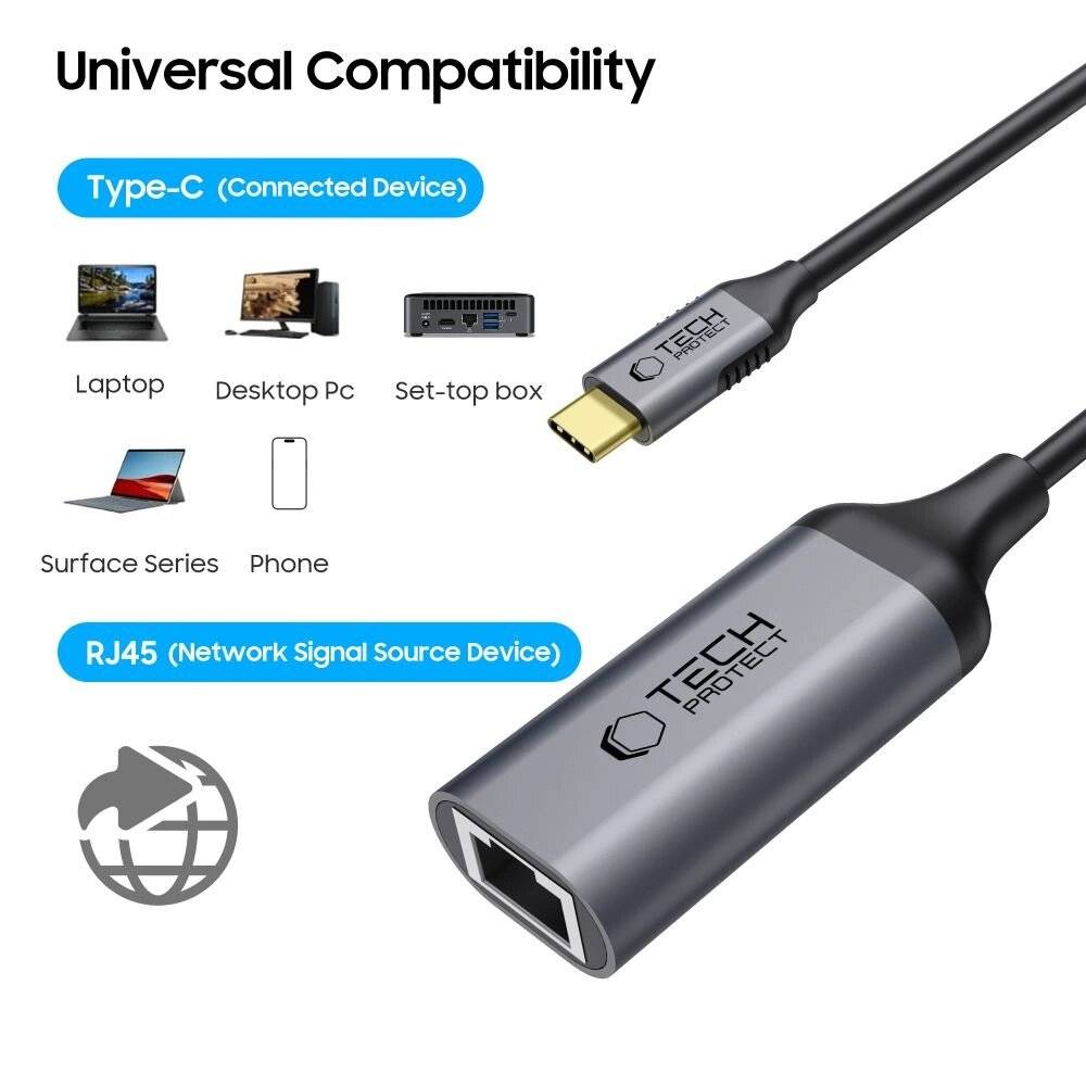 Tech-Protect UltraBoost USB-C Ethernet RJ45 1000Mbps Adapter - Schwarz-1