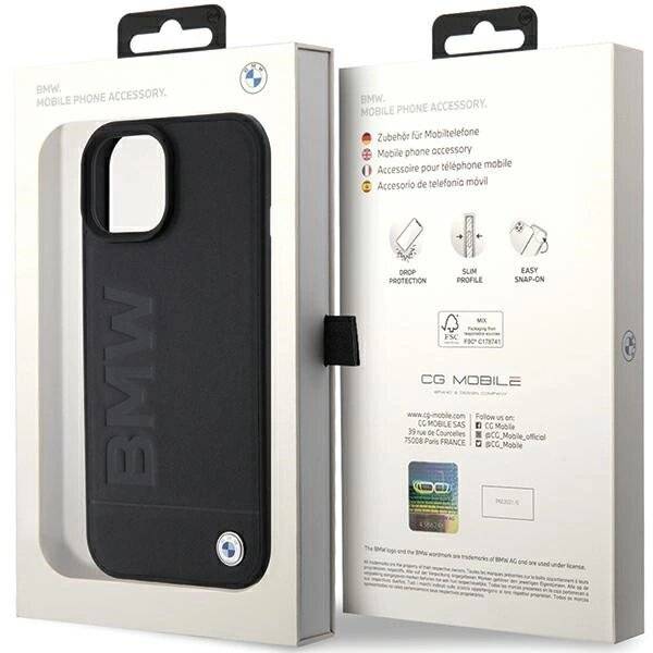 BMW MagSafe Leder Hot Stamp Hülle iPhone 15 Plus – Schwarz-1