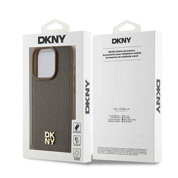 DKNY Leather Pattern Metal Logo MagSafe-Hülle iPhone 14 Pro – Braun-1
