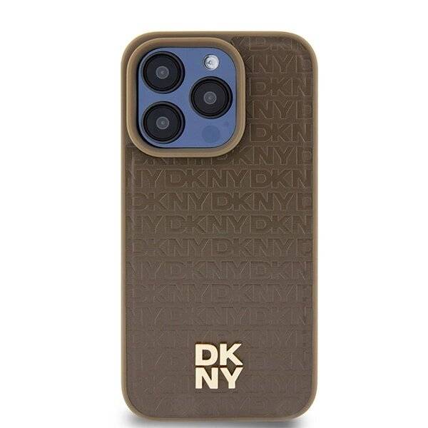 DKNY Leather Pattern Metal Logo MagSafe-Hülle iPhone 14 Pro – Braun-3