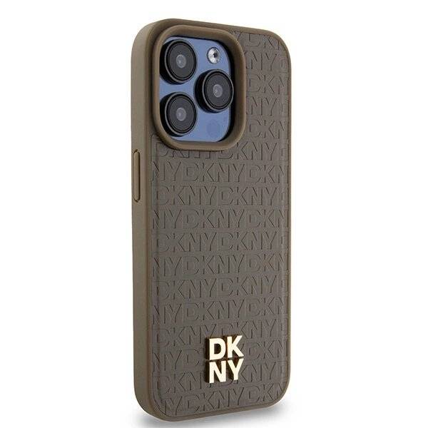 DKNY Leather Pattern Metal Logo MagSafe-Hülle iPhone 14 Pro – Braun-4