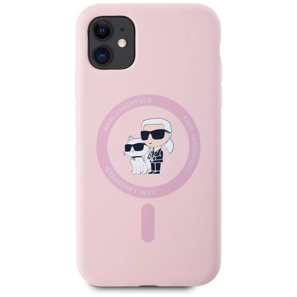 Karl Lagerfeld Silikon Karl&Choupette MagSafe iPhone 11 Hülle - Rosa-3