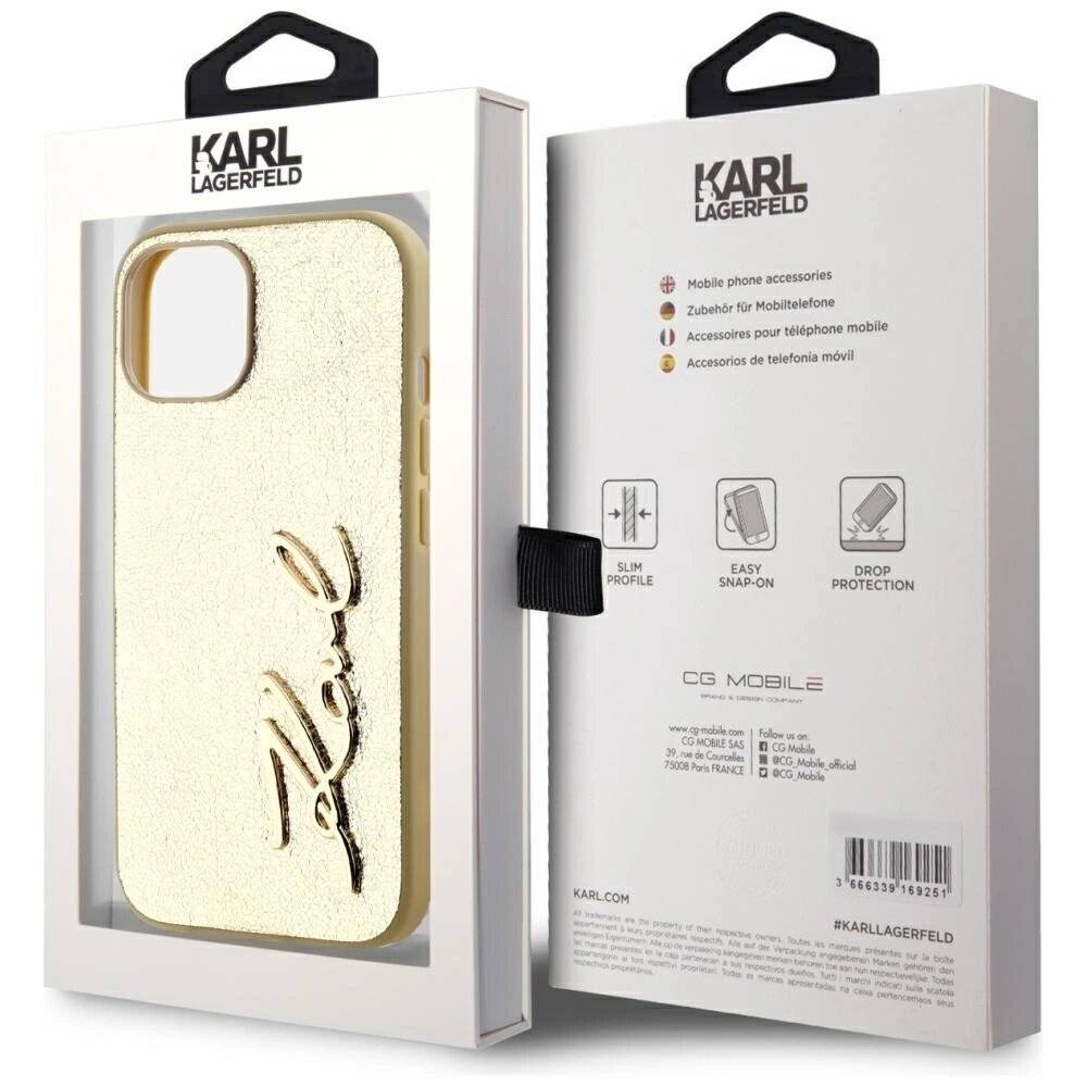 Karl Lagerfeld Wrinkled Metal Signature iPhone 15 Hülle - Gold-1