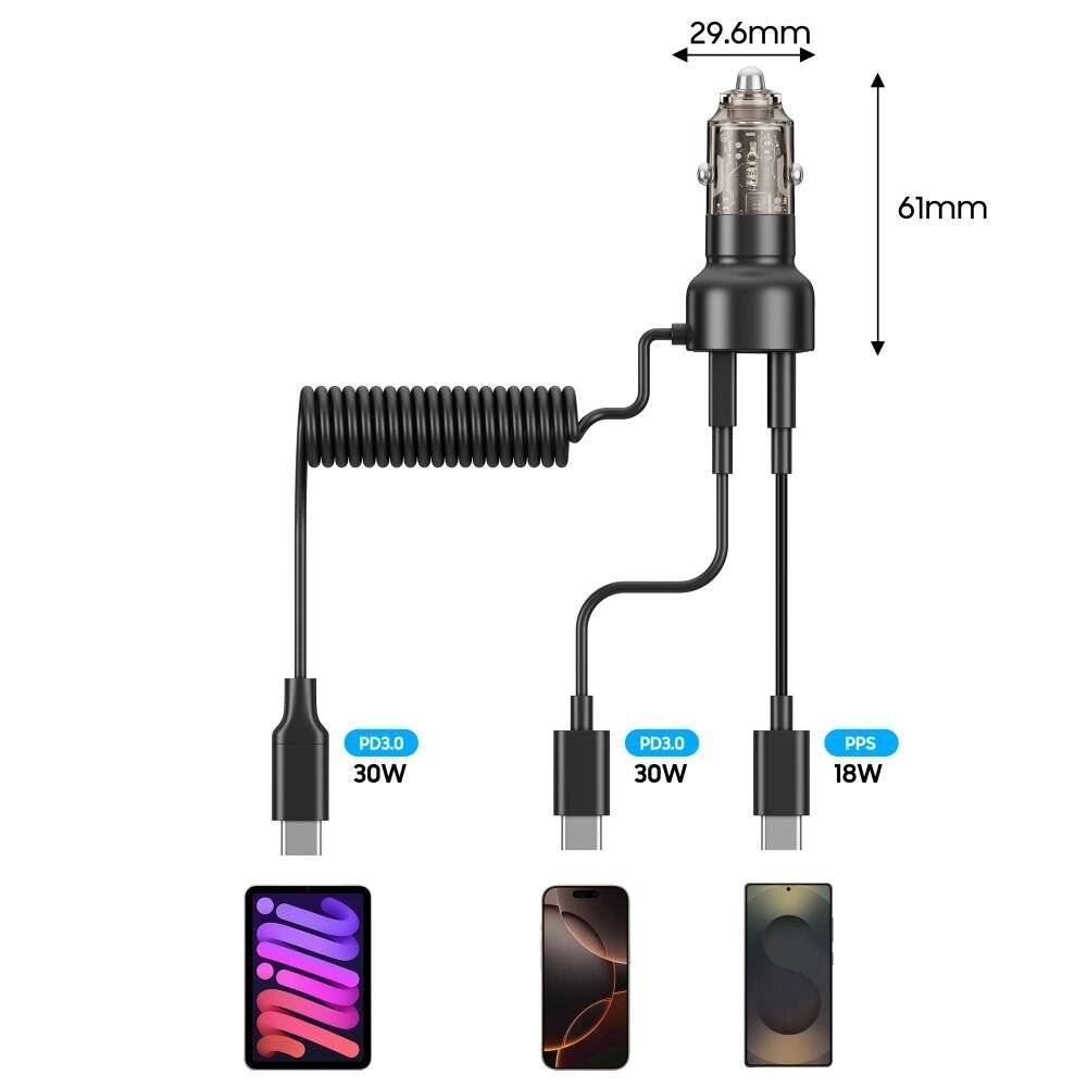 Symbolbild für CC05 Autoladegerät 2-Port PD60 W + USB-C Kabel - Schwarz
