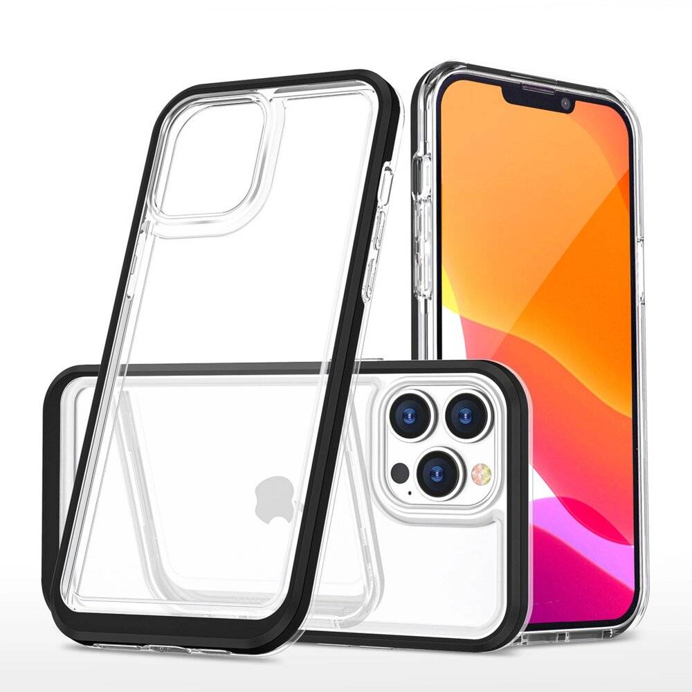 Preisbild für Klare 3in1 Hülle iPhone 14 Pro Silikonhülle Rahmen schwarz