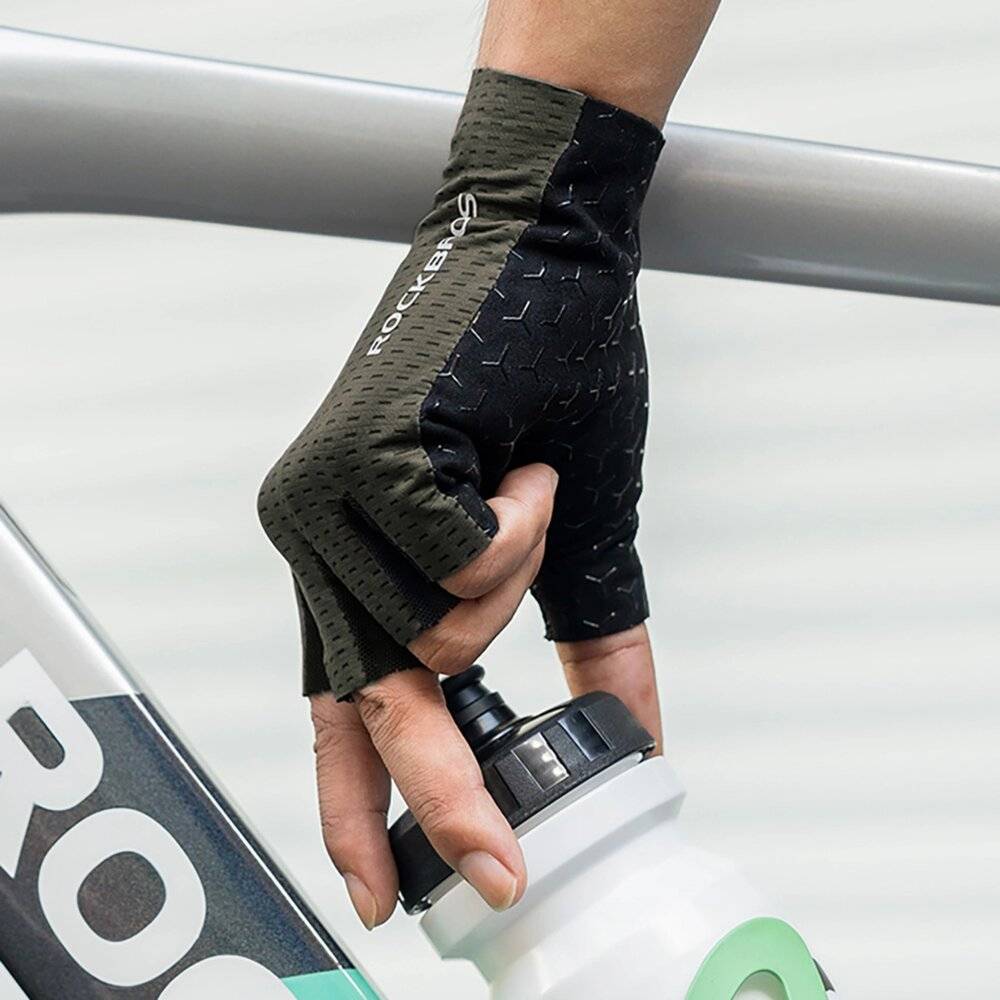 Rockbros Atmungsaktive Kurzfinger-Fahrradhandschuhe, Größe: L - Grau-1