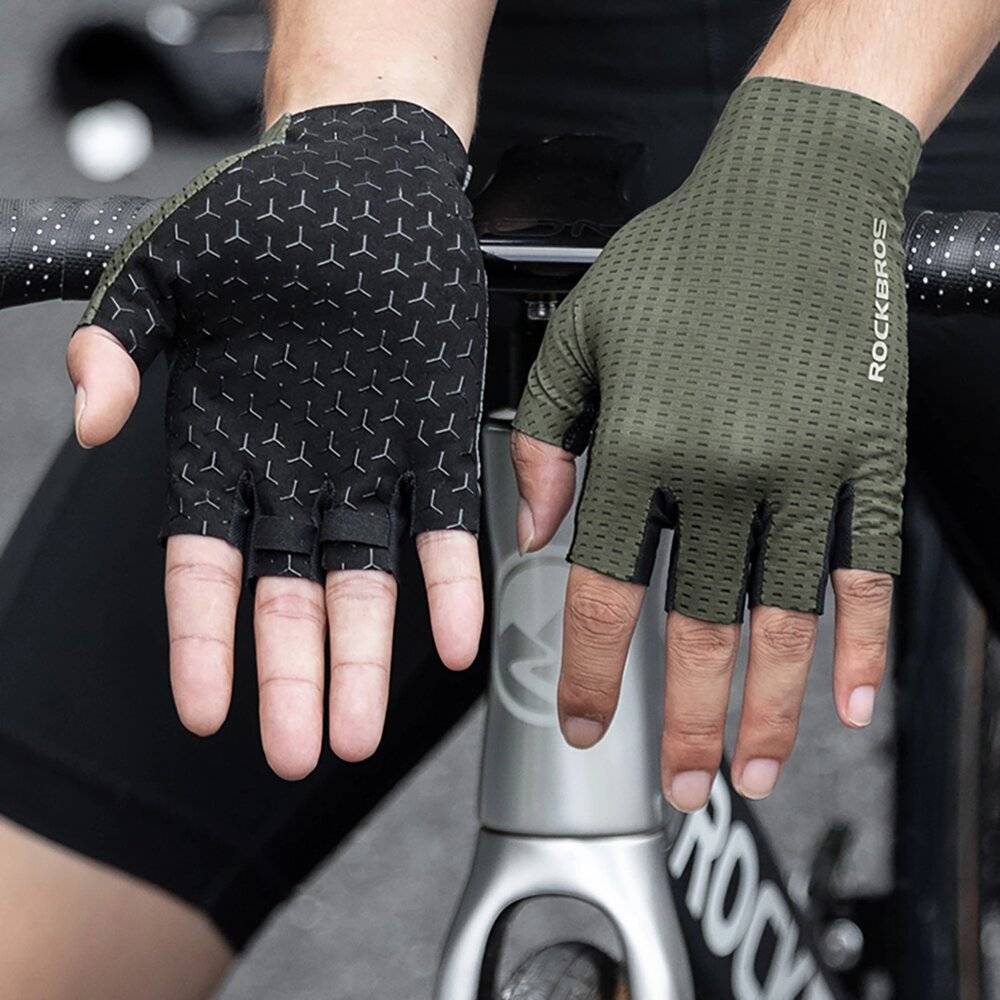 Rockbros Atmungsaktive Kurzfinger-Fahrradhandschuhe, Größe: S - Grau-1