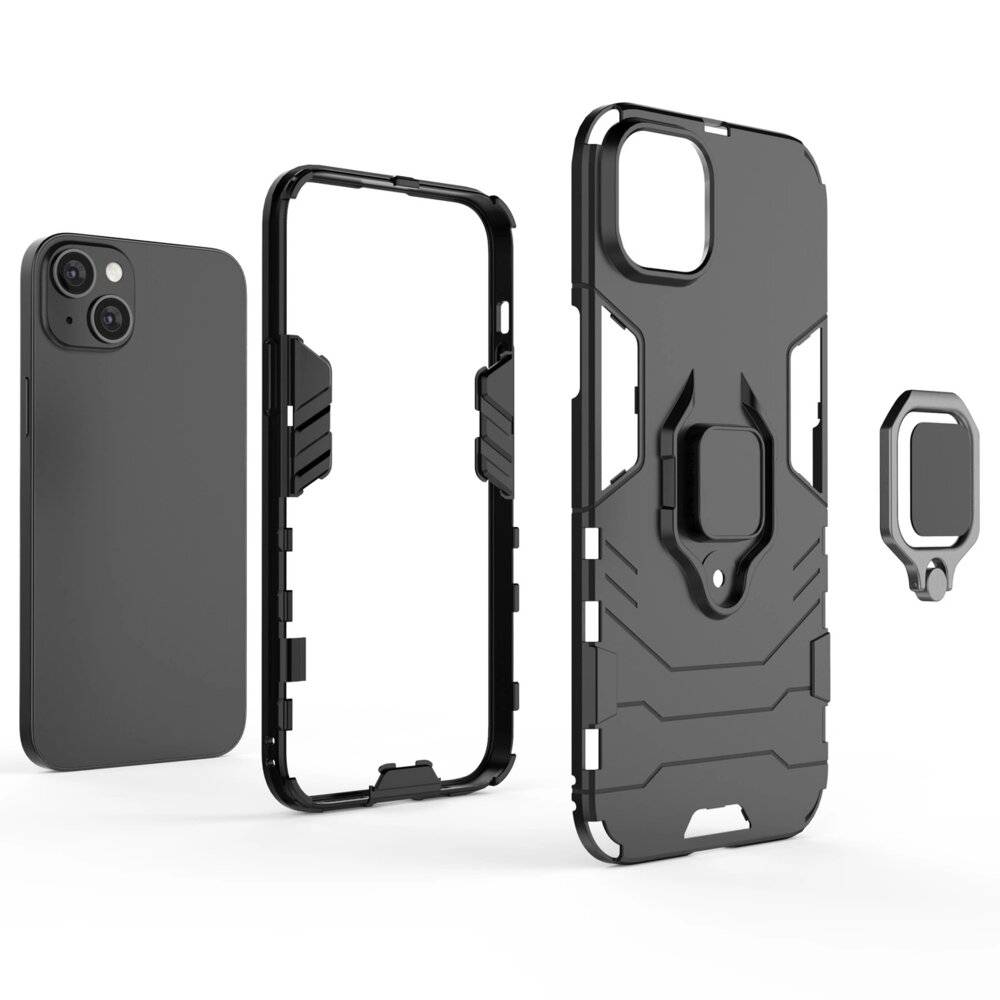 Ring Armor Hülle iPhone 14 Pro gepanzerte magnetischer Haltering schwarz-2