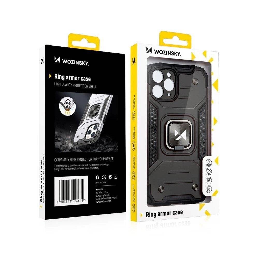 Wozinsky Ring Armor robuste Hybrid-Hülle + Magnethalterung iPhone 13 Pro Max silber-1