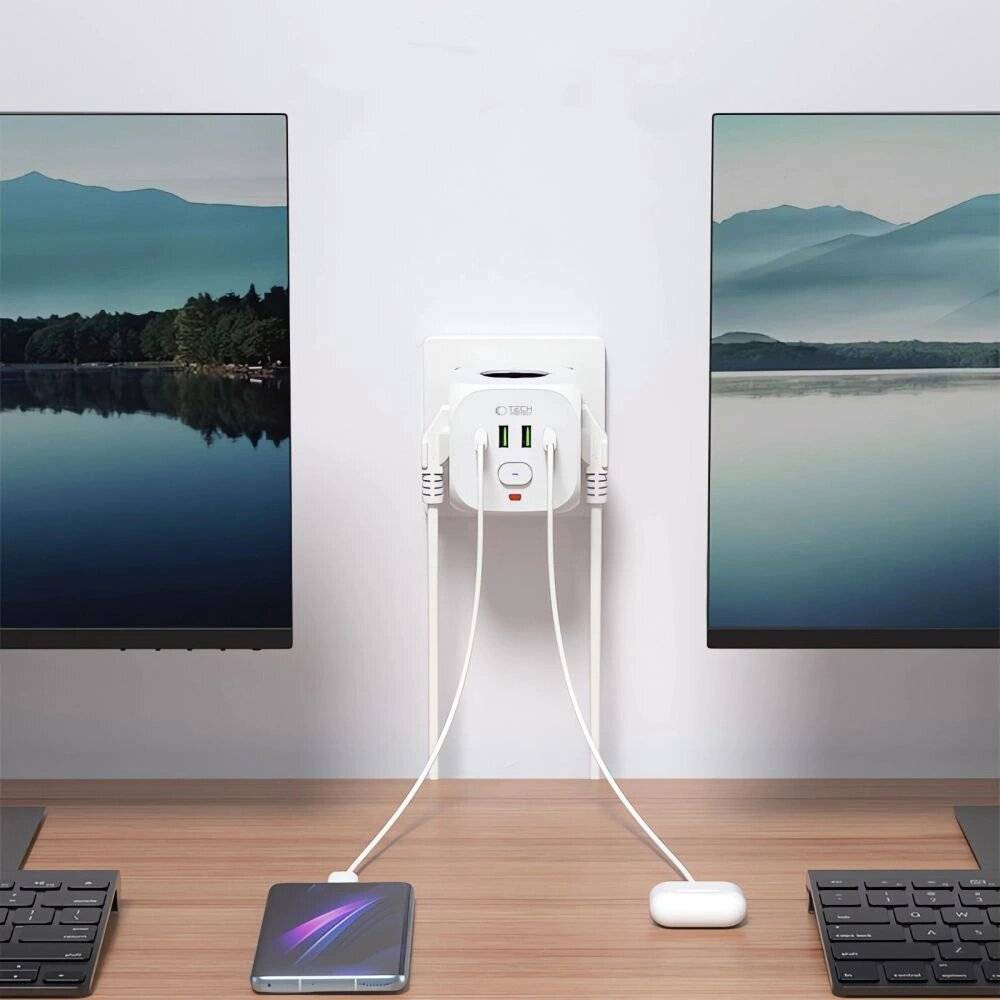 Tech-Protect PCL3x4 Steckdosenleiste, 2x USB-A, USB-C, 3x AC Typ Schuko - Weiß-4