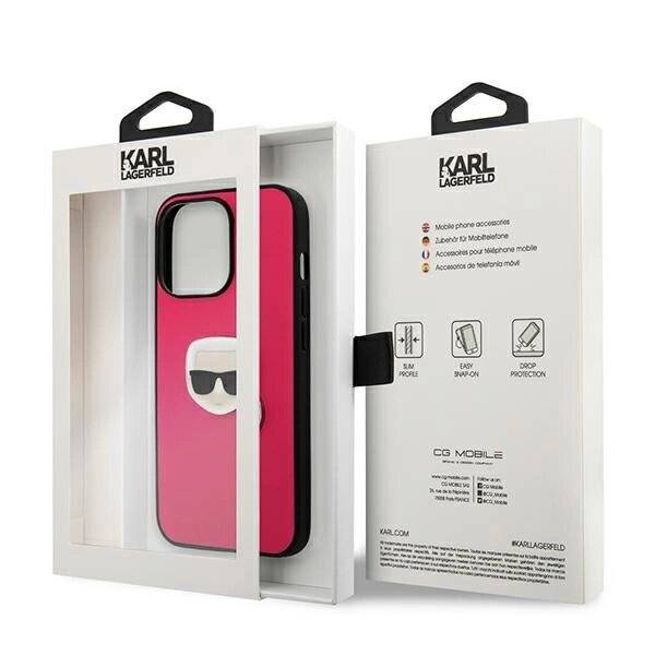 Karl Lagerfeld Leder Ikonik Karl's Head Metallhülle iPhone 13 Pro / 6.1″ - Rosa-1