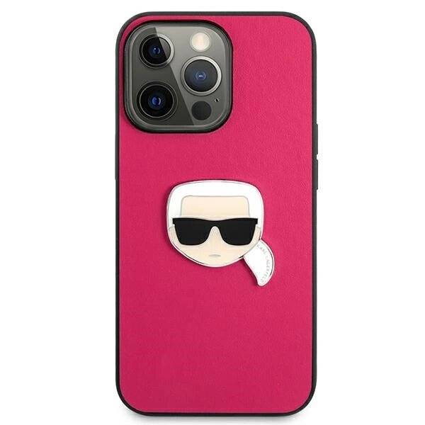 Karl Lagerfeld Leder Ikonik Karl's Head Metallhülle iPhone 13 Pro / 6.1″ - Rosa-3