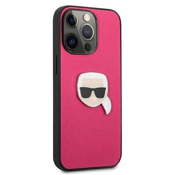 Karl Lagerfeld Leder Ikonik Karl's Head Metallhülle iPhone 13 Pro / 6.1″ - Rosa-4