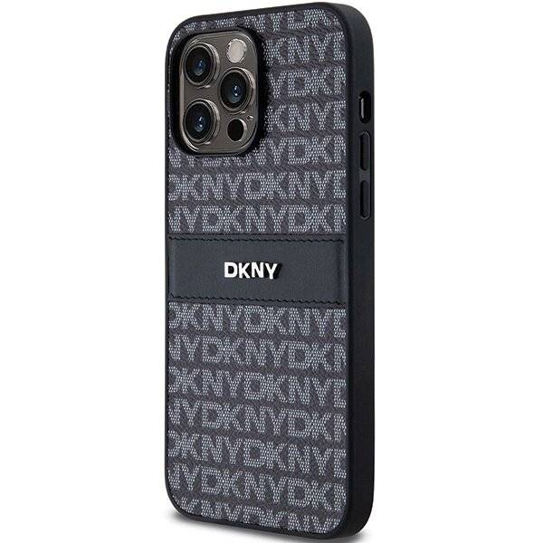 DKNY Lederhülle Monostreifen Metalllogo iPhone 14 Pro Max – Schwarz-1