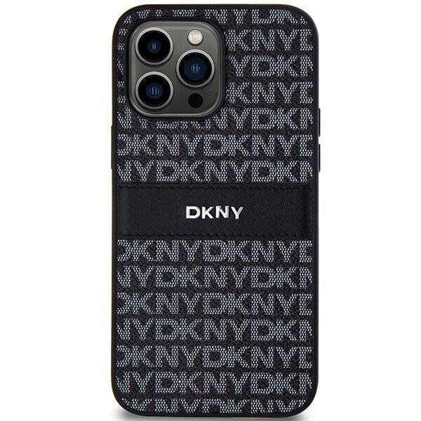 DKNY Lederhülle Monostreifen Metalllogo iPhone 14 Pro Max – Schwarz-2