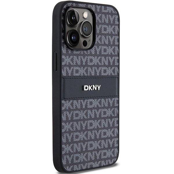 DKNY Lederhülle Monostreifen Metalllogo iPhone 14 Pro Max – Schwarz-3