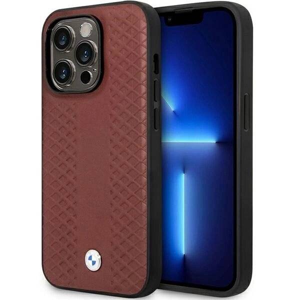 Hülle BMW BMHCP14X22RFGR iPhone 14 Pro Max 6.7″ Burgund/Bordeaux Leder Rautenmuster-5