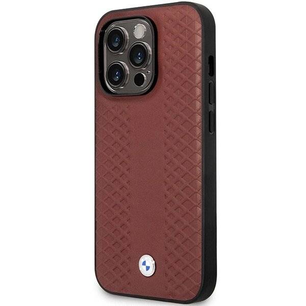 Hülle BMW BMHCP14X22RFGR iPhone 14 Pro Max 6.7″ Burgund/Bordeaux Leder Rautenmuster-2