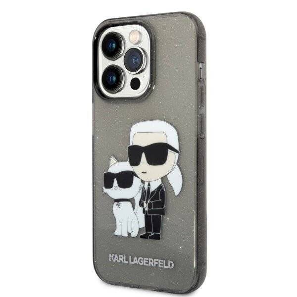 Karl Lagerfeld Glitzer Karl&Choupette Hülle iPhone 14 Pro – Schwarz-1
