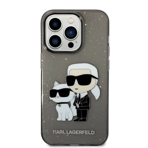 Karl Lagerfeld Glitzer Karl&Choupette Hülle iPhone 14 Pro – Schwarz-2