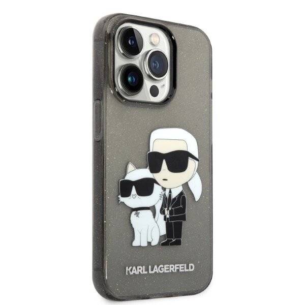 Karl Lagerfeld Glitzer Karl&Choupette Hülle iPhone 14 Pro – Schwarz-3