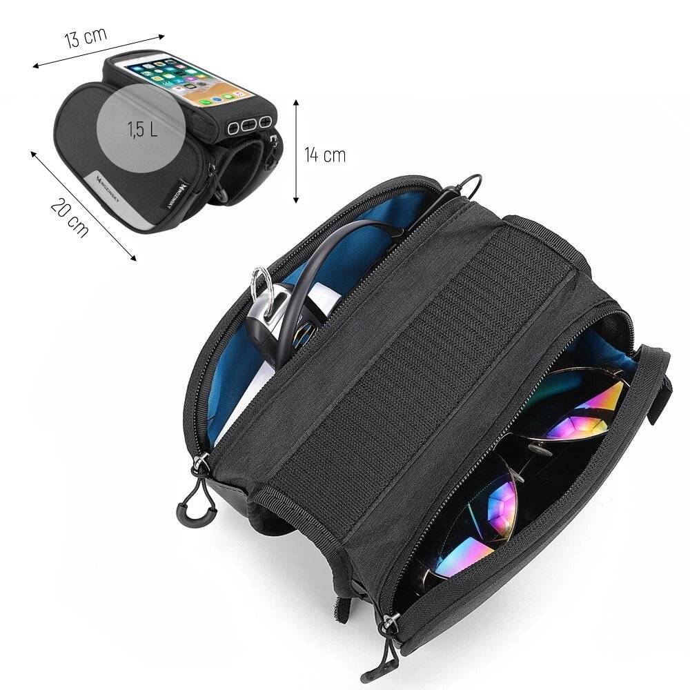 Wozinsky Rahmen Fahrradtasche + abnehmbare Handyhülle bis 6,5" 1,5l schwarz WBB7BK-3