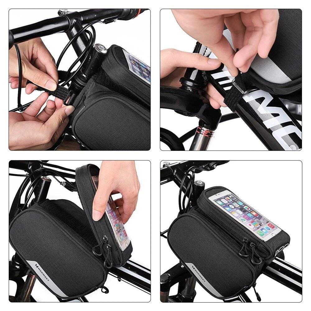 Wozinsky Rahmen Fahrradtasche + abnehmbare Handyhülle bis 6,5" 1,5l schwarz WBB7BK-4