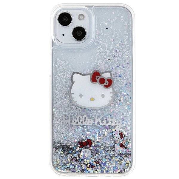 Hello Kitty Liquid Glitter Charms Head Hülle iPhone 15 – Silber-2