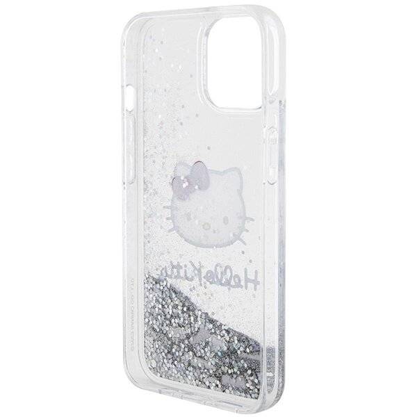 Hello Kitty Liquid Glitter Charms Head Hülle iPhone 15 – Silber-4