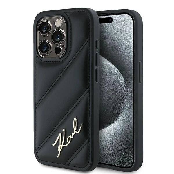 Karl Lagerfeld Diagonal Quilted Script Hülle iPhone 14 Pro – Schwarz-5