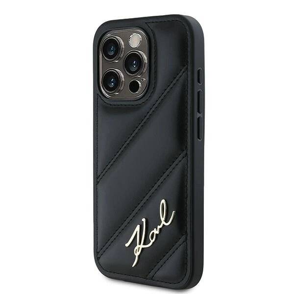 Karl Lagerfeld Diagonal Quilted Script Hülle iPhone 15 Pro Max – Schwarz-1